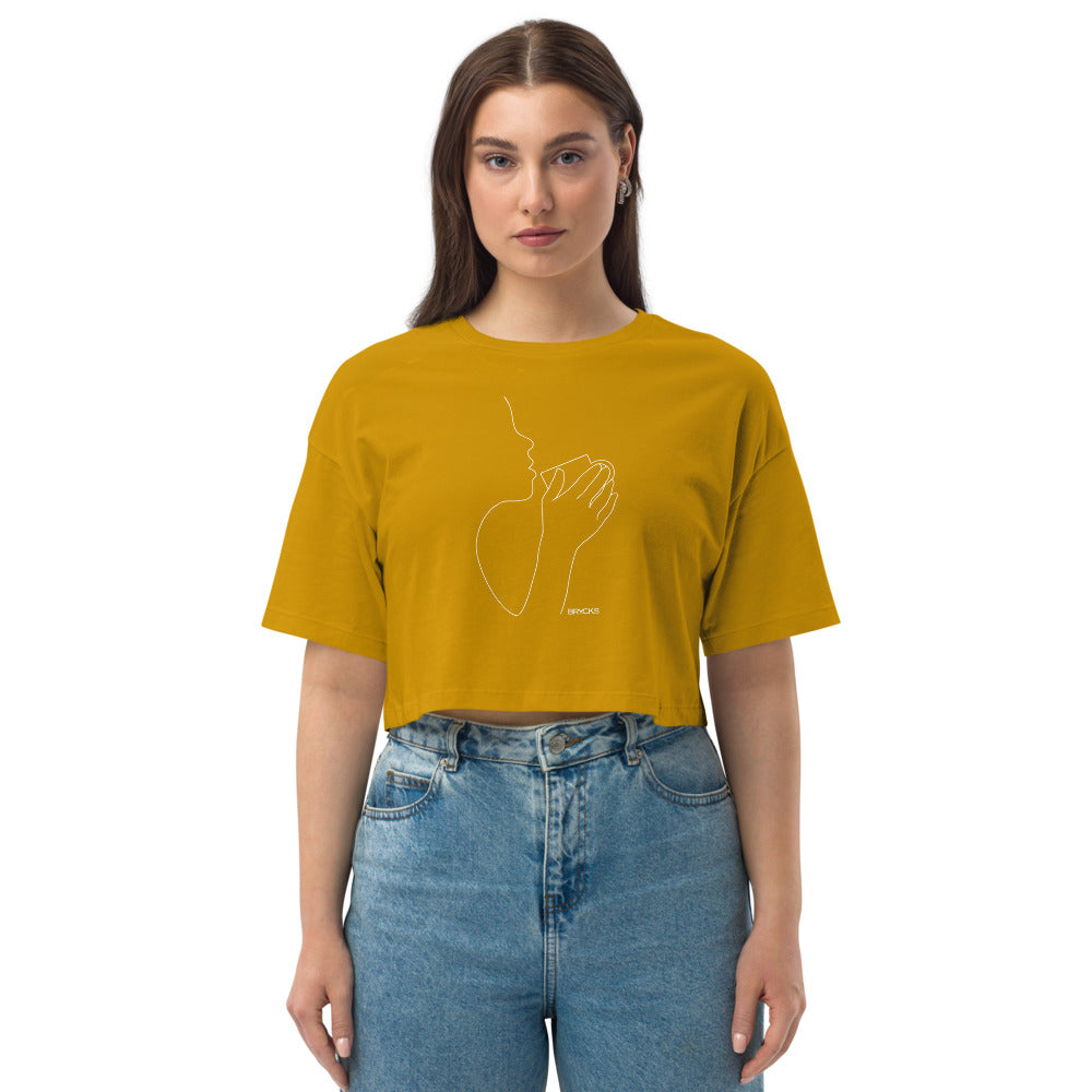 Coffee Drinker Crop Top - mustard