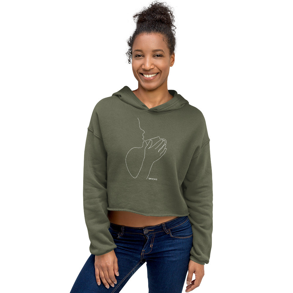 Coffee Drinker Crop Hoodie - military Green